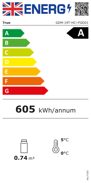 GDM-19T-HC~FGD01 538 Ltr Upright Single Glass Door Stainless Steel / Aluminium Display Fridge Energy Rating