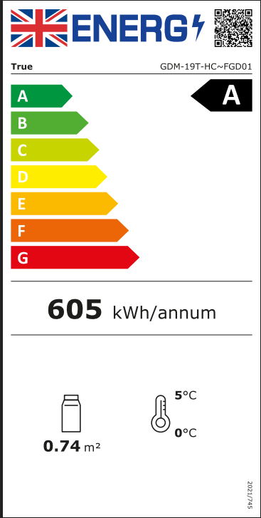 GDM-19T-HC~FGD01 538 Ltr Upright Single Glass Door Stainless Steel / Aluminium Display Fridge Energy Rating