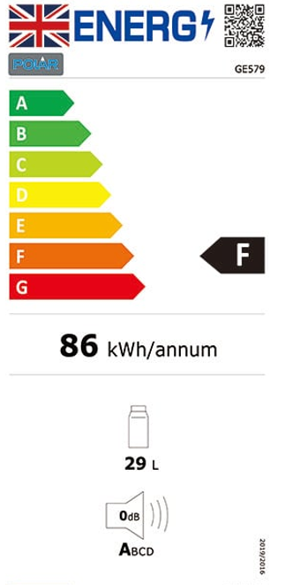 G-Series GE579 29 Ltr Black Solid Door Hotel Minibar Fridge Energy Rating