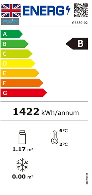 G-Series GE580 950 Ltr Upright Double Hinged Glass Door White Display Fridge With Canopy Energy Rating