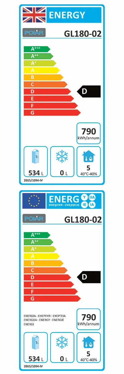 U-Series GL180 Medium Duty 850 Ltr Upright Single Door Stainless Steel Bakery Fridge Energy Rating