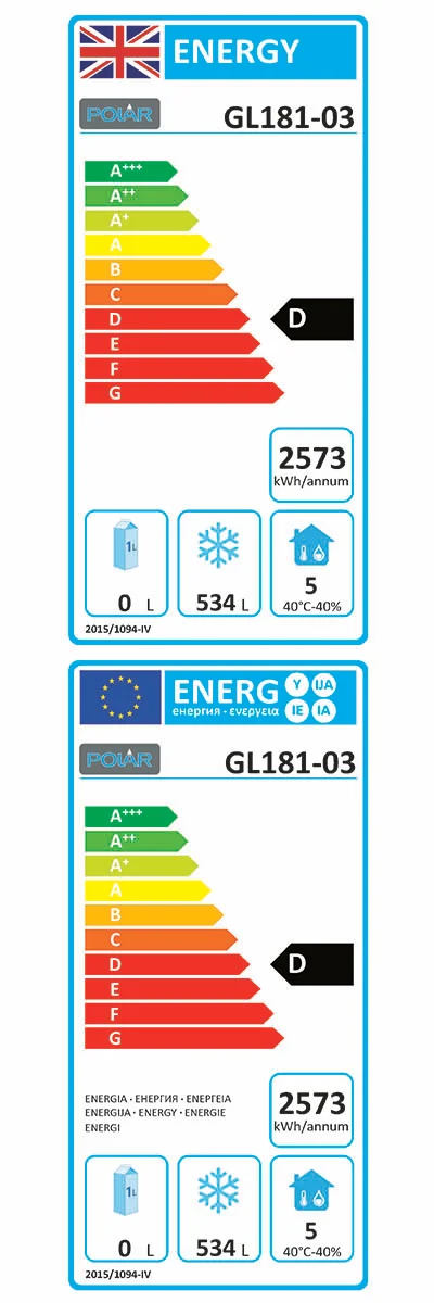 U-Series GL181 Medium Duty 850 Ltr Upright Single Door Stainless Steel Patisserie Freezer Energy Rating