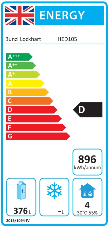 HED105 Light Duty 580 Ltr Upright Single Door White Fridge Energy Rating