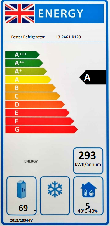 HR120 120 Ltr Undercounter Single Door Stainless Steel Fridge Energy Rating