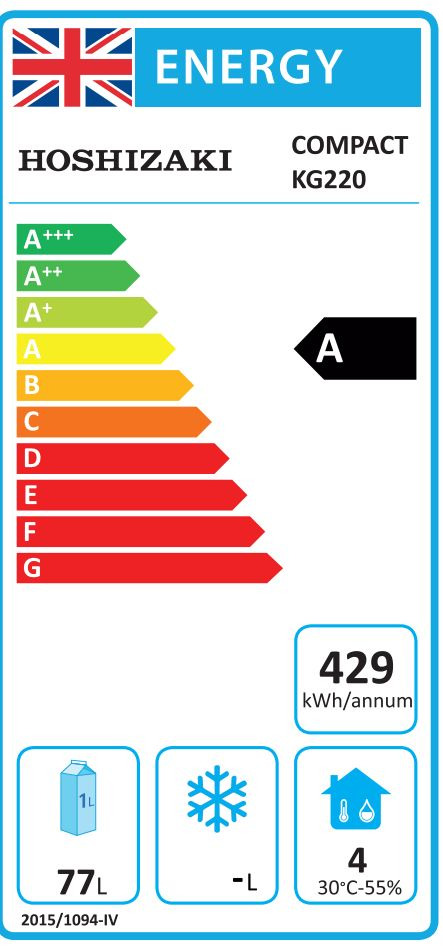 COMPACT KG220R DR G U 123 Ltr Undercounter Single Glass Stainless Steel Display Fridge Energy Rating