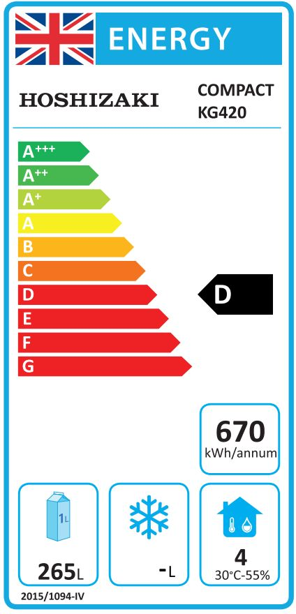 COMPACT KG420R C DR G U 343 Ltr Upright Single Glass Door Stainless Steel Display Fridge Energy Rating