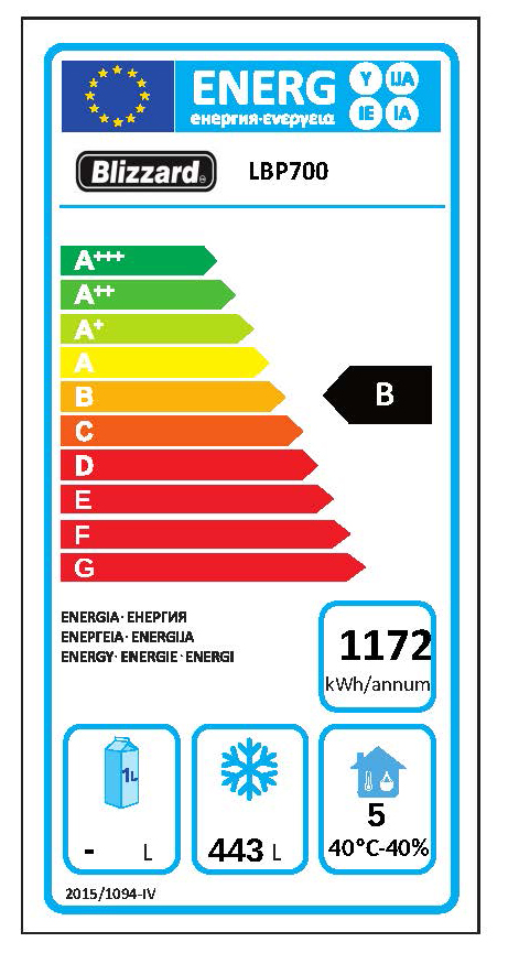 Premium LBP700 Light Duty 700 Ltr Upright Single Door Freezer Energy Rating
