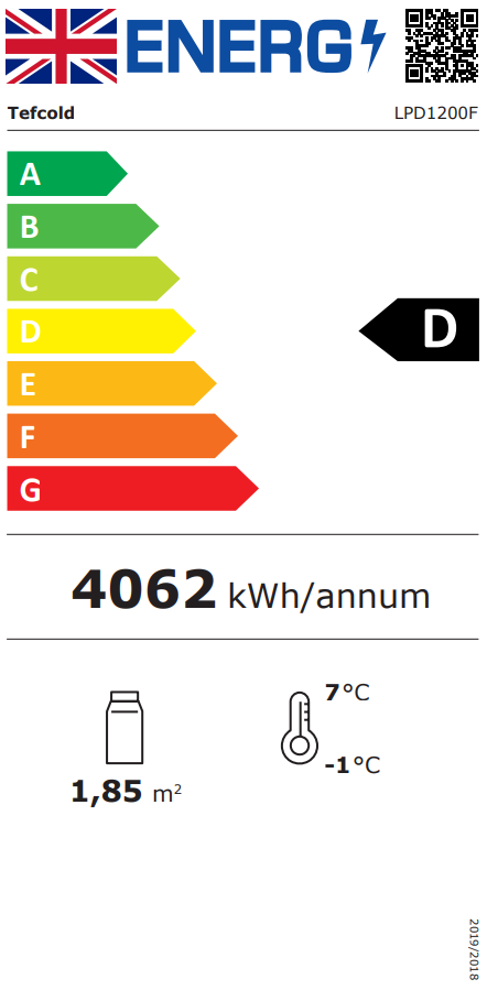 LPD1200F 1205mm Wide Flat Glass Patisserie Serve Over Counter Display Fridge Energy Rating