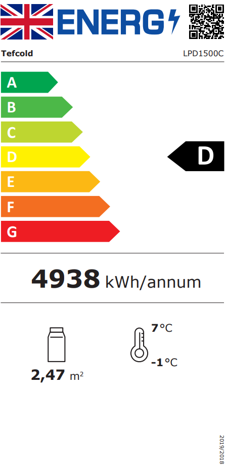 LPD1500C 1505mm Wide Curved Glass Patisserie Serve Over Counter Display Fridge Energy Rating