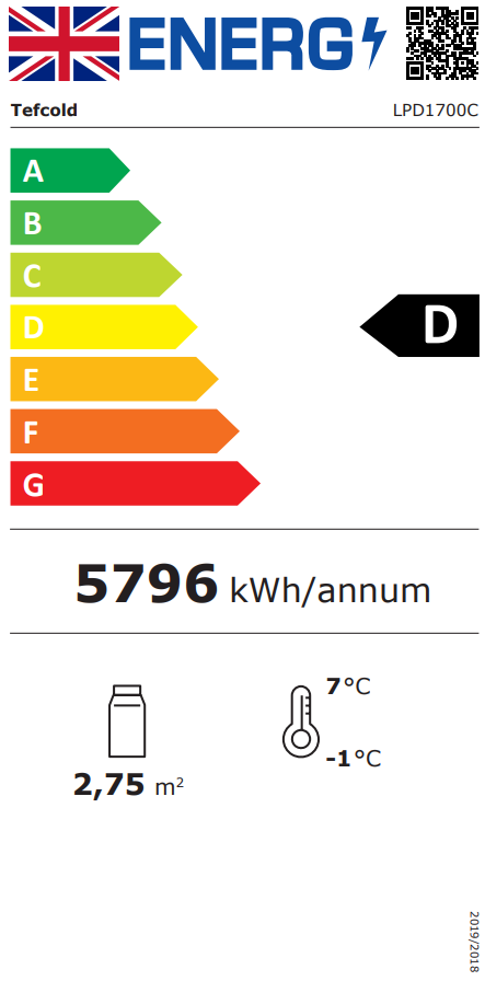 LPD1700C 1705mm Wide Curved Glass Patisserie Serve Over Counter Display Fridge Energy Rating