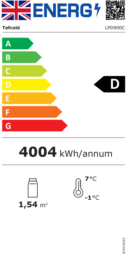 LPD900C 905mm Wide Curved Glass Patisserie Serve Over Counter Display Fridge Energy Rating