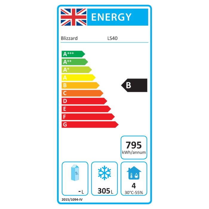 LS40 Light Duty 305 Ltr Upright Single Door Stainless Steel Freezer Energy Rating