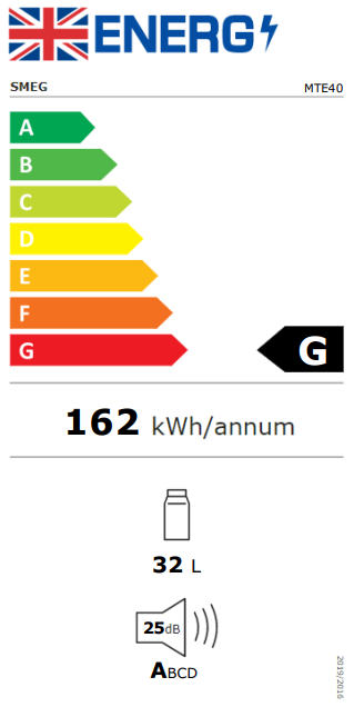 MTE40 40 Ltr Black Solid Door Hotel Minibar Fridge Energy Rating