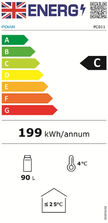 C-Series PC011 90 Ltr Undercounter Single Glass Door White Display Fridge Energy Rating