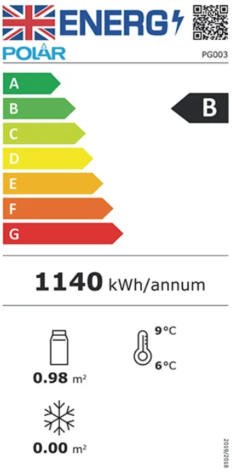 G-Series PG003 120 Ltr Countertop Flat Glass Refrigerated Display Case Energy Rating