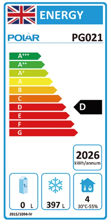 G-Series PG021 Medium Duty 600 Ltr Upright Single Door Black Freezer Energy Rating