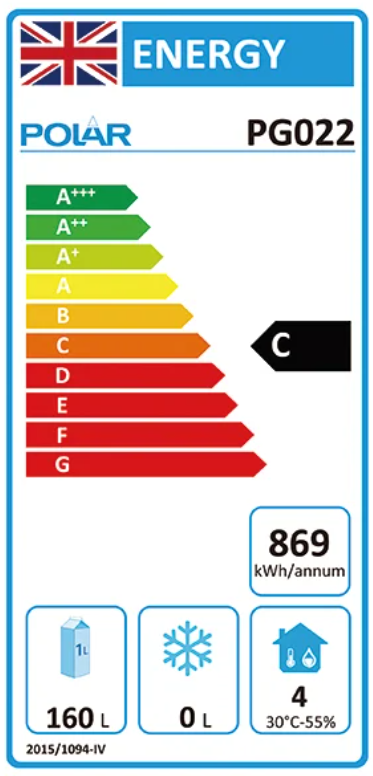 G-Series PG022 240 Ltr 2 Door Black Refrigerated Prep Counter Energy Rating