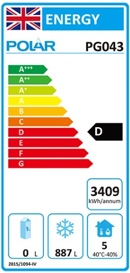 G-Series PG043 Medium Duty 1152 Ltr Double Door Upright White Freezer Energy Rating