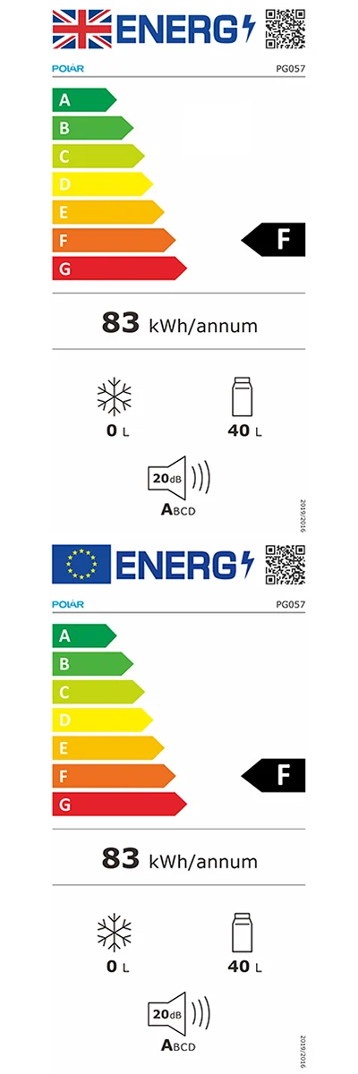 Polar G-Series PG057 40 Ltr Black Solid Door Hotel Minibar Fridge Energy Rating