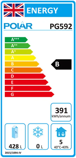 G-Series PG592 Medium Duty 600 Ltr Upright Single Door Stainless Steel Fridge Energy Rating