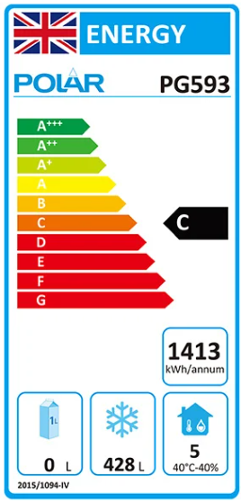 G-Series PG593 Medium Duty 600 Ltr Upright Single Door Stainless Steel Freezer Energy Rating