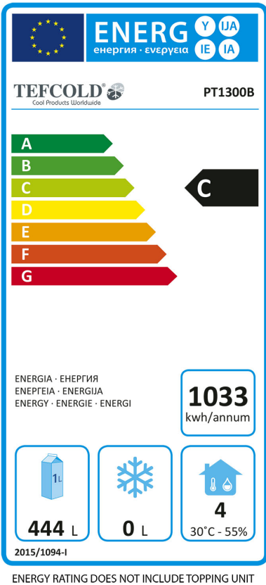 PT1300 580 Ltr 3 Door Stainless Steel Refrigerated Prep Counter with Granite Worktop Energy Rating