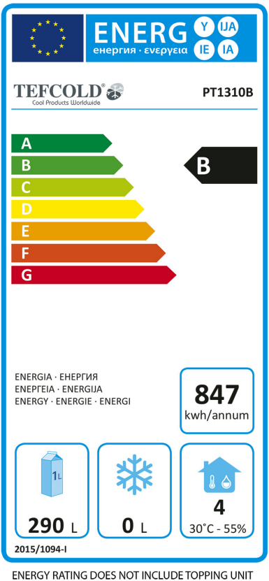 PT1310 390 Ltr 2 Door & 7 Ambient Dough Drawer Stainless Steel Refrigerated Prep Counter With Granite Worktop Energy Rating
