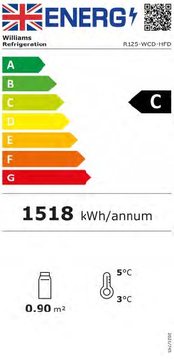 Gem R125-WCD-HFD-LOC 1250mm Wide White Multideck Display Fridge With Hinged Glass Doors Energy Rating