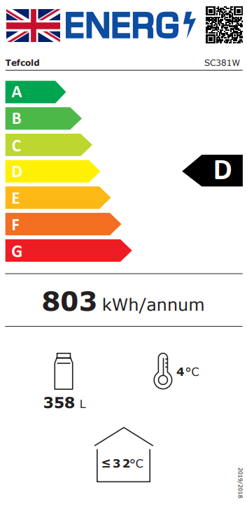 SC381W 374 Ltr Upright Single Glass Door Black Single Zone Wine Cooler Energy Rating