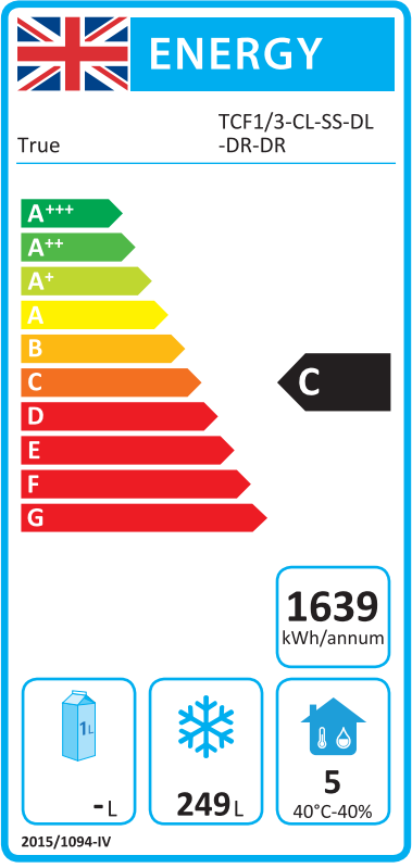TCF1/3-CL-SS-DL-DR-DR 630 Ltr 3 Door Stainless Steel Freezer Prep Counter Energy Rating