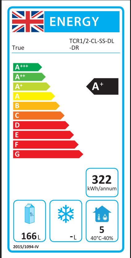 TCR1/2-CL-SS-DL-DR 420 Ltr 2 Door Stainless Steel Refrigerated Prep Counter Energy Rating