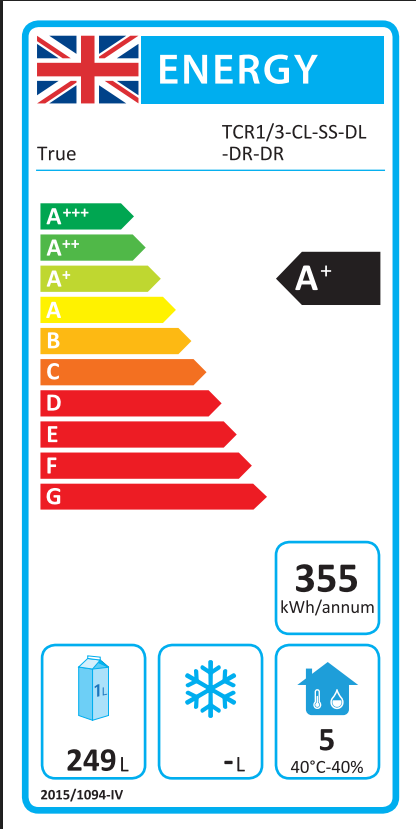 TCR1/3-CL-SS-DL-DR-DR 630 Ltr 3 Door Stainless Steel Refrigerated Prep Counter Energy Rating
