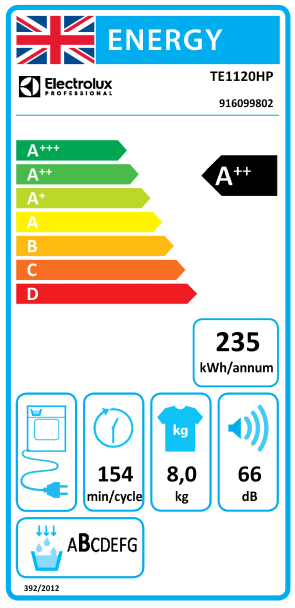 myPRO TE1120HP 8kg Smart Commercial Heat Pump Condenser Tumble Dryer Energy Rating