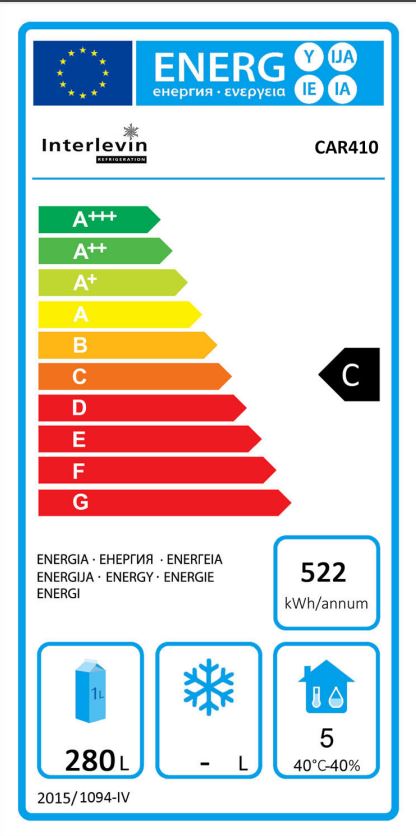 CAR410 Medium Duty 410 Ltr Upright Single Door Stainless Steel Fridge Energy Rating