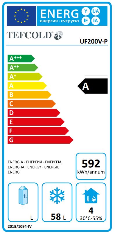 UF200VS 200 Ltr Undercounter Single Glass Door Stainless Steel Display Freezer Energy Rating