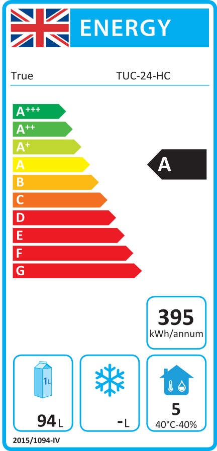TUC-24-HC 158 Ltr Undercounter Single Door Stainless Steel Fridge Energy Rating