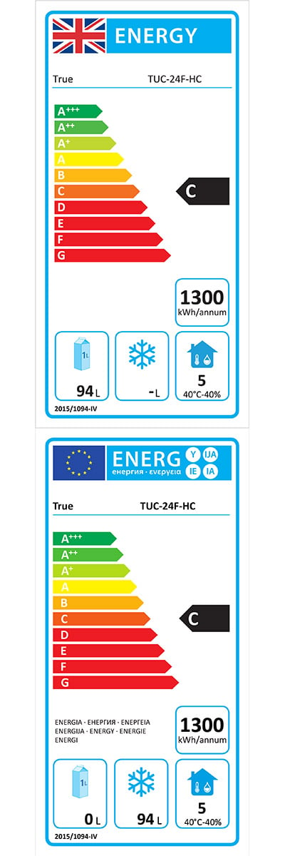 TUC-24F-HC 156 Ltr Undercounter Single Door Stainless Steel Hydrocarbon Freezer Energy Rating
