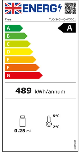 TUC-24G-HC-FGD01 158 Ltr Undercounter Single Glass Door Display Fridge Energy Rating