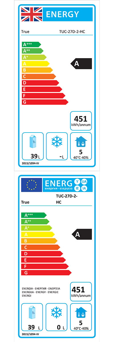 TUC-27D-2-HC 184 Ltr 2 Drawer Stainless Steel Refrigerated Prep Counter Energy Rating