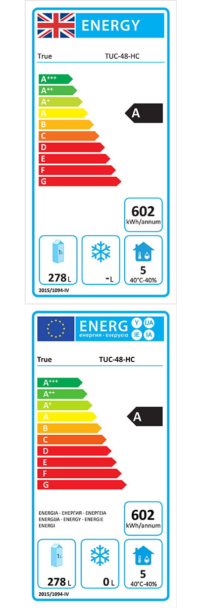 TUC-48-HC 340 Ltr Undercounter Double Door Stainless Steel Hydrocarbon Fridge Energy Rating