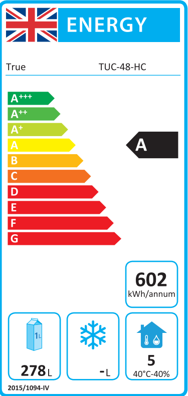 TUC-48-HC 340 Ltr Undercounter Double Door Stainless Steel Fridge Energy Rating