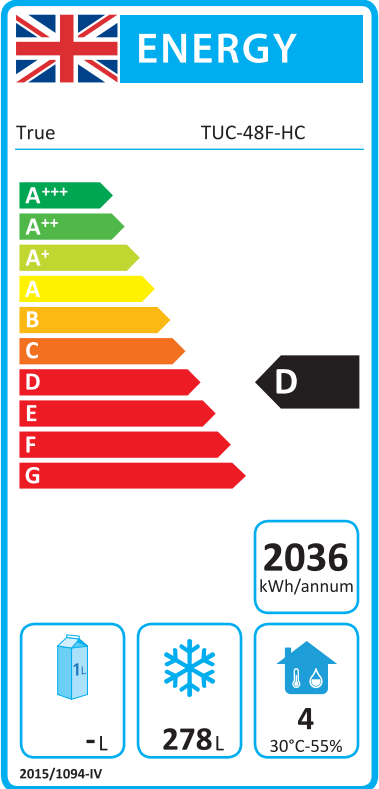 TUC-48F-HC 340 Ltr Undercounter Double Door Stainless Steel Freezer Energy Rating
