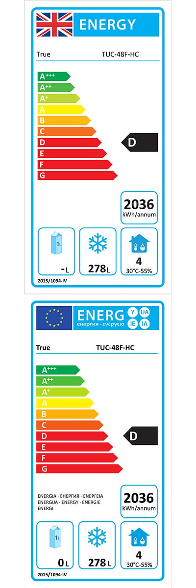 TUC-48F-HC 340 Ltr Undercounter Double Door Stainless Steel Freezer Energy Rating