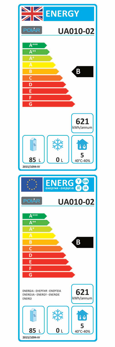 U-Series UA010 140 Ltr Undercounter Single Door Stainless Steel Fridge Energy Rating
