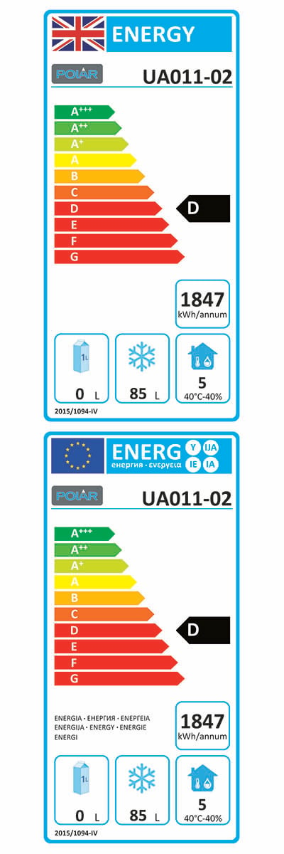 U-Series UA011 140 Ltr Undercounter Single Door Stainless Steel Freezer Energy Rating