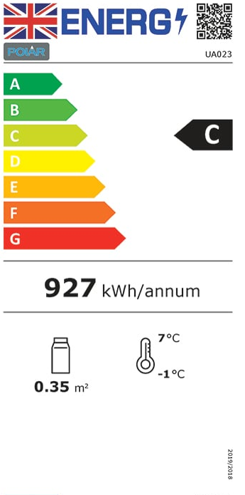 U-Series UA023 205 Ltr 2 Glass Door Stainless Steel Refrigerated Prep Counter Energy Rating