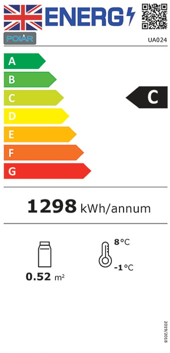 U-Series UA024 358 Ltr 3 Glass Door Stainless Steel Refrigerated Prep Counter Energy Rating