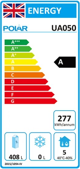 U-Series UA050 Heavy Duty 560 Ltr Upright Single Door Stainless Steel Fridge Energy Rating