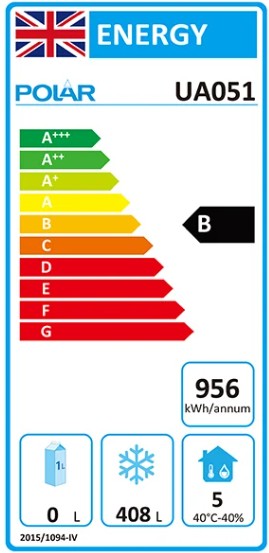 U-Series UA051 Medium Duty 560 Ltr Upright Single Door Stainless Steel Freezer Energy Rating