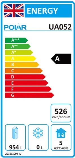 U-Series UA052 Heavy Duty 1300 Ltr Upright Double Door Stainless Steel Fridge Energy Rating